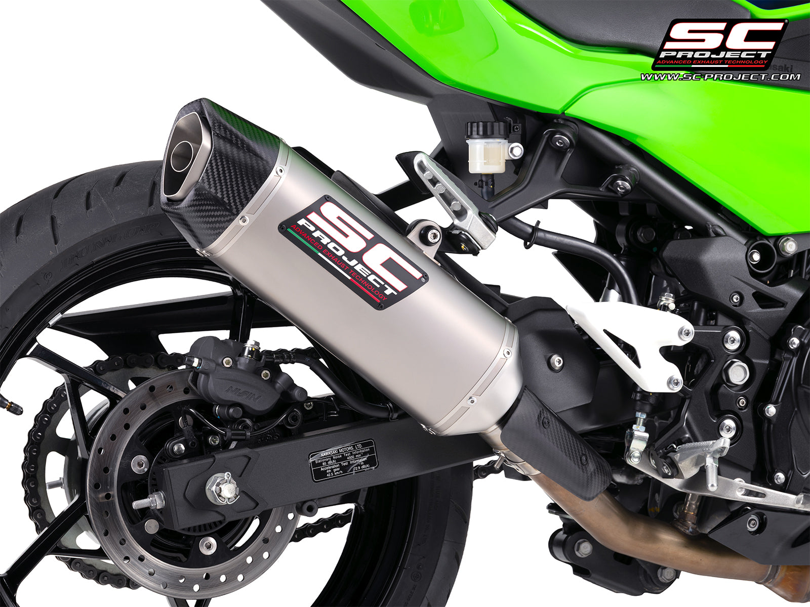 Kawasaki Ninja 500 with SC-Project SC1-X titanium exhaust, 3/4 rear view