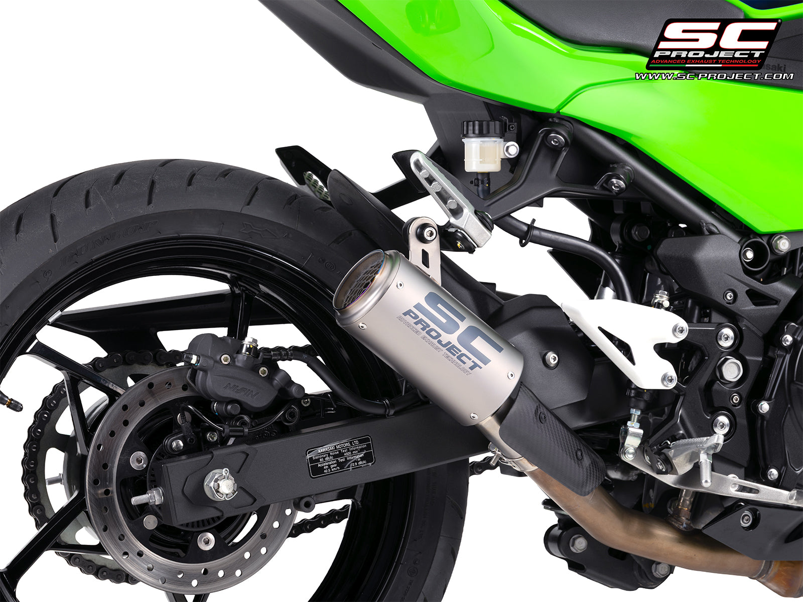 Kawasaki Ninja 500 with SC-Project CR-T titanium exhaust, with stoneguard grid, 3/4 rear view