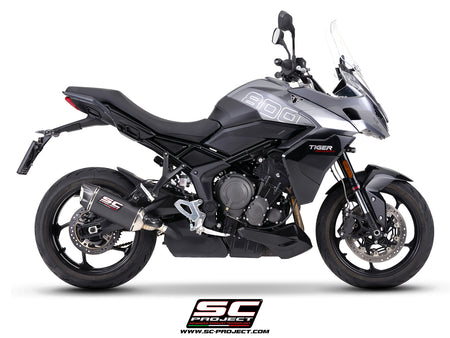 Triumph Tiger Sport 800 with SC-Project SC1-X carbon fibre exhaust, 3/4 rear view