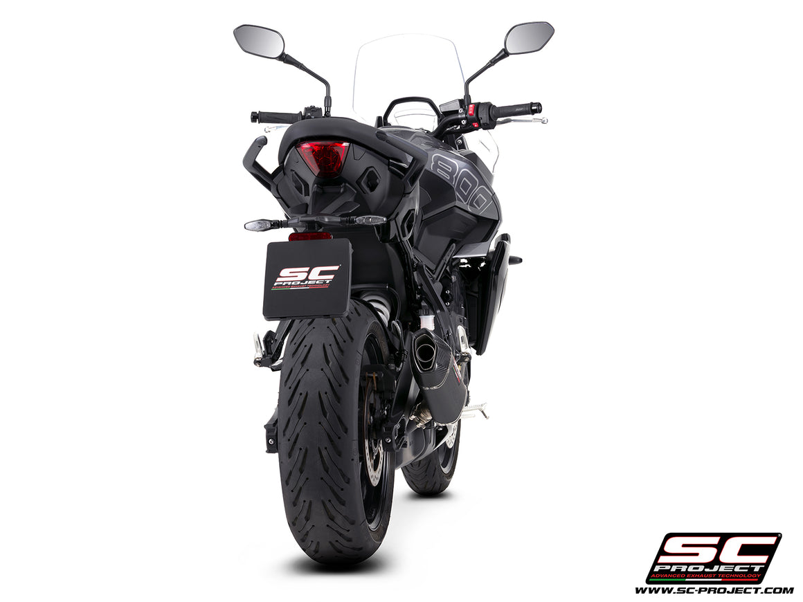 Triumph Tiger Sport 800 with SC-Project SC1-X carbon fibre exhaust, 3/4 rear view