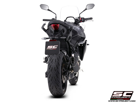 Triumph Tiger Sport 800 with SC-Project SC1-X carbon fibre exhaust, 3/4 rear view