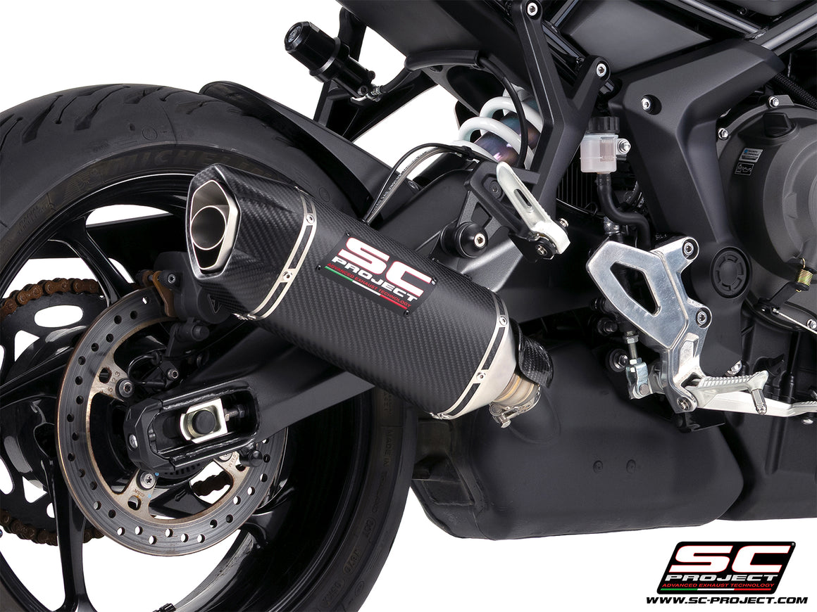 Triumph Tiger Sport 800 with SC-Project SC1-X carbon fibre exhaust, 3/4 rear view