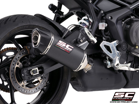 Triumph Tiger Sport 800 with SC-Project SC1-X carbon fibre exhaust, 3/4 rear view