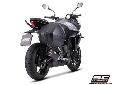 Triumph Tiger Sport 800 with SC-Project SC1-X carbon fibre exhaust, 3/4 rear view