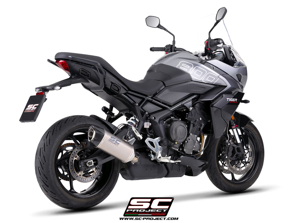 Triumph Tiger Sport 800 with SC-Project SC1-X titanium exhaust, 3/4 rear view