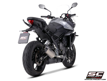 Triumph Tiger Sport 800 with SC-Project SC1-X titanium exhaust, 3/4 rear view