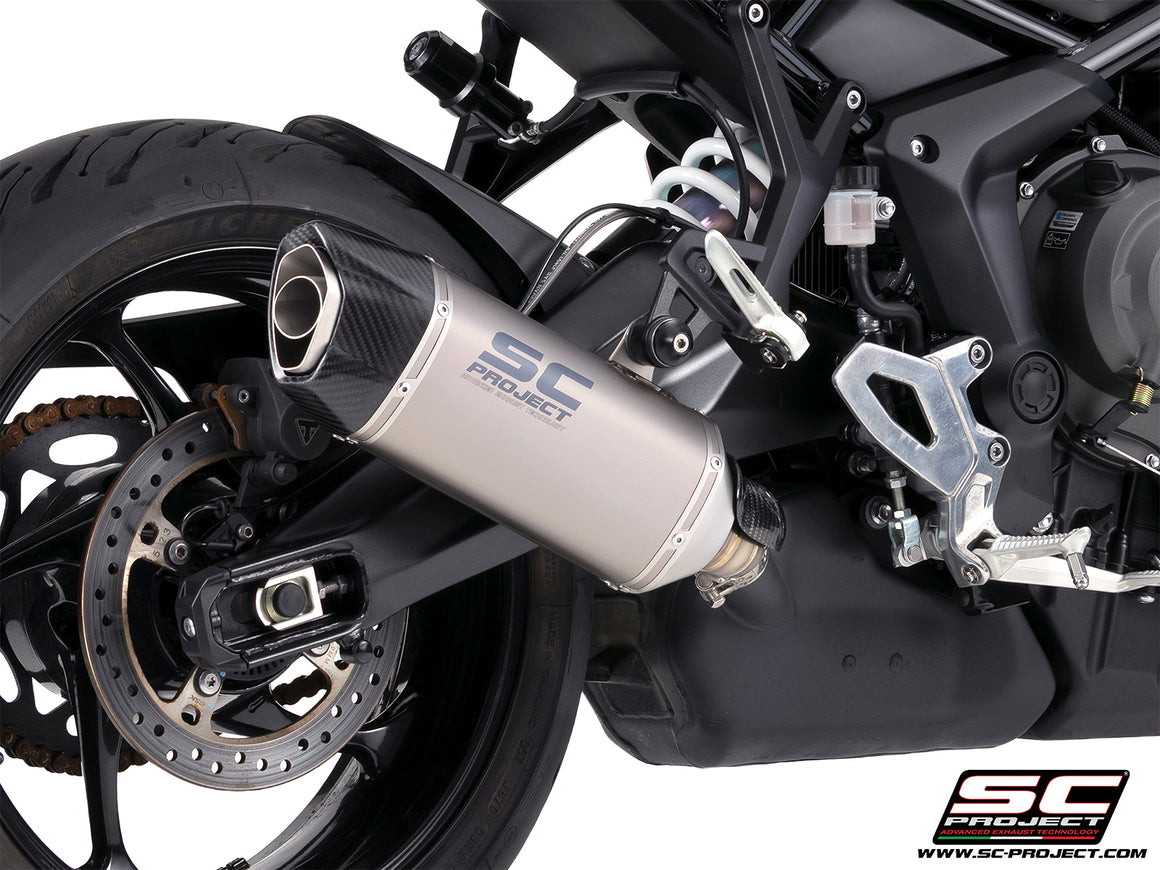 Triumph Tiger Sport 800 with SC-Project SC1-X titanium exhaust, 3/4 rear view