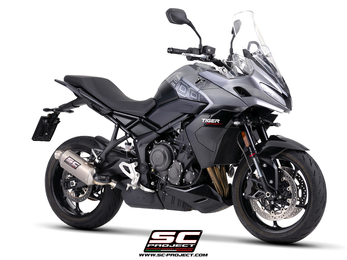 Triumph Tiger Sport 800 with SC-Project Rally Raid titanium exhaust, 3/4 rear view
