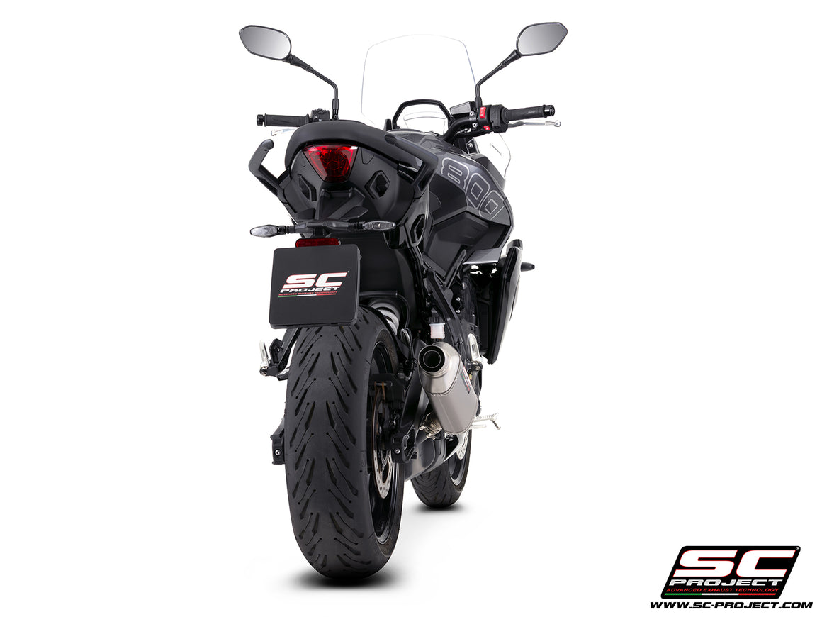 Triumph Tiger Sport 800 with SC-Project Rally Raid titanium exhaust, 3/4 rear view