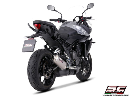 Triumph Tiger Sport 800 with SC-Project Rally Raid titanium exhaust, 3/4 rear view