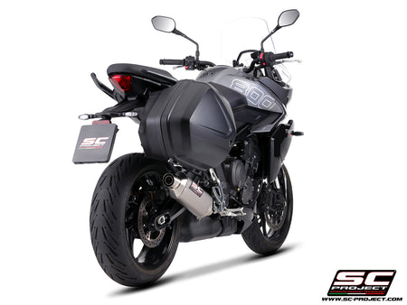 Triumph Tiger Sport 800 with SC-Project Rally Raid titanium exhaust, 3/4 rear view