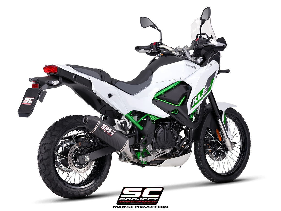 Kawasaki KLE 500 with SC-Project MX carbon fibre exhaust, 3/4 rear view