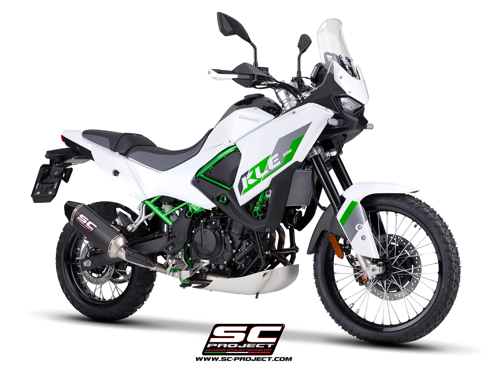 Kawasaki KLE 500 with SC-Project MX carbon fibre exhaust, 3/4 rear view