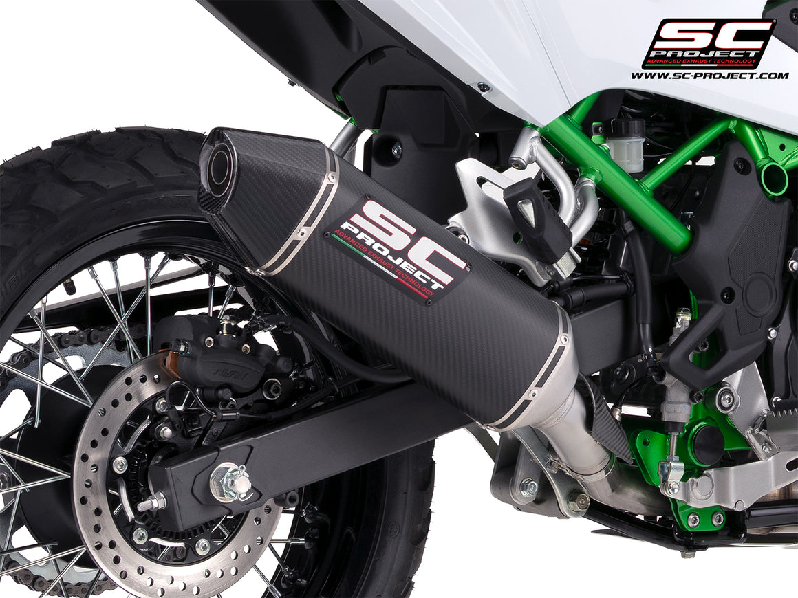 Kawasaki KLE 500 with SC-Project MX carbon fibre exhaust, 3/4 rear view