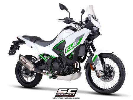 Kawasaki KLE 500 with SC-Project SC1-X titanium exhaust, 3/4 rear view