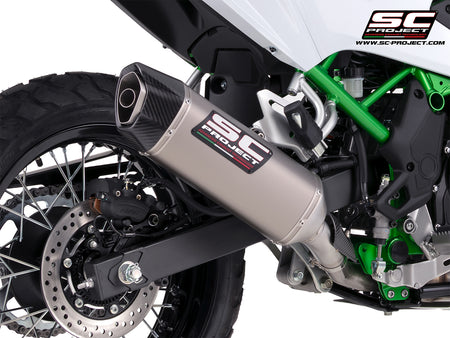 Kawasaki KLE 500 with SC-Project SC1-X titanium exhaust, 3/4 rear view