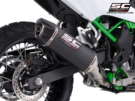 Kawasaki KLE 500 with SC-Project SC1-X carbon fibre exhaust, 3/4 rear view