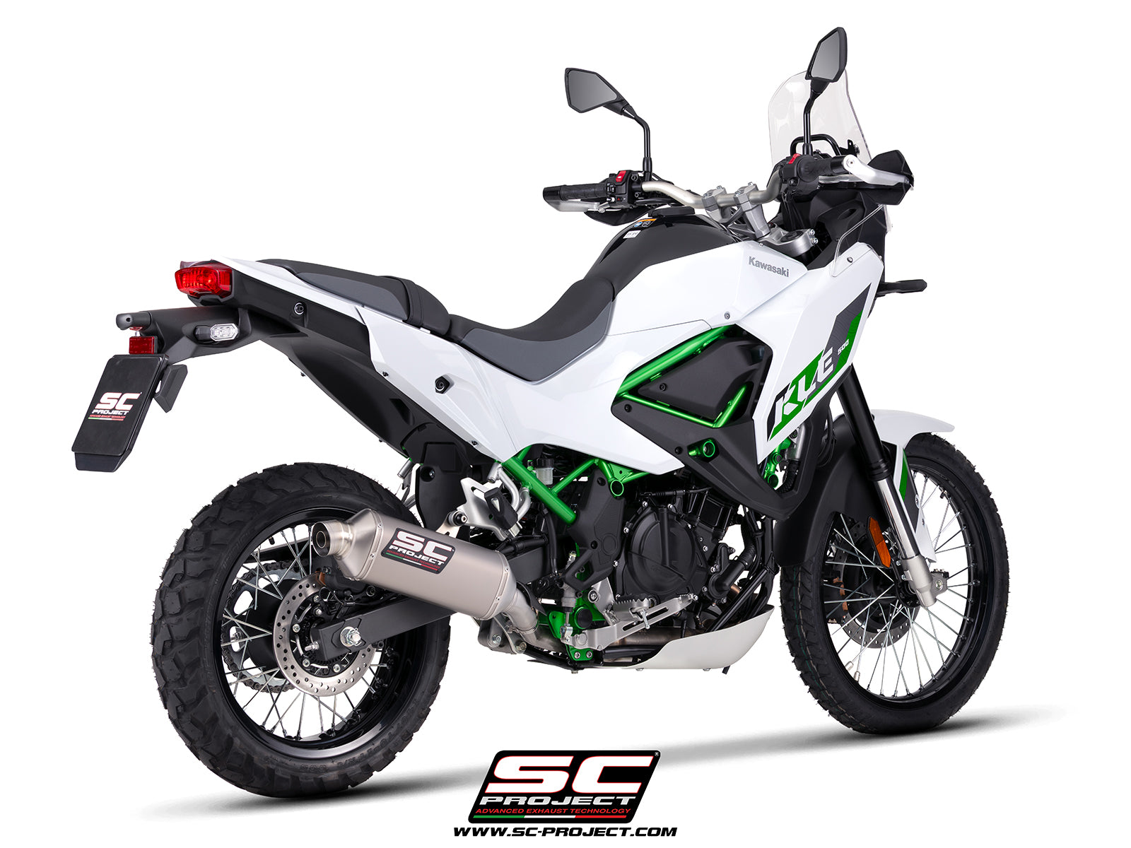Kawasaki KLE 500 with SC-Project Rally Raid titanium exhaust, 3/4 rear view
