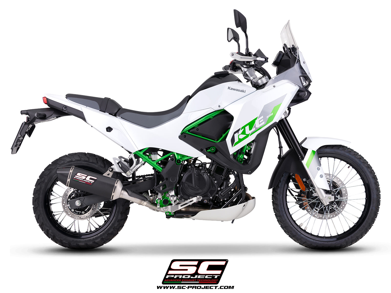 Kawasaki KLE 500 with SC-Project MX carbon fibre exhaust, 3/4 rear view