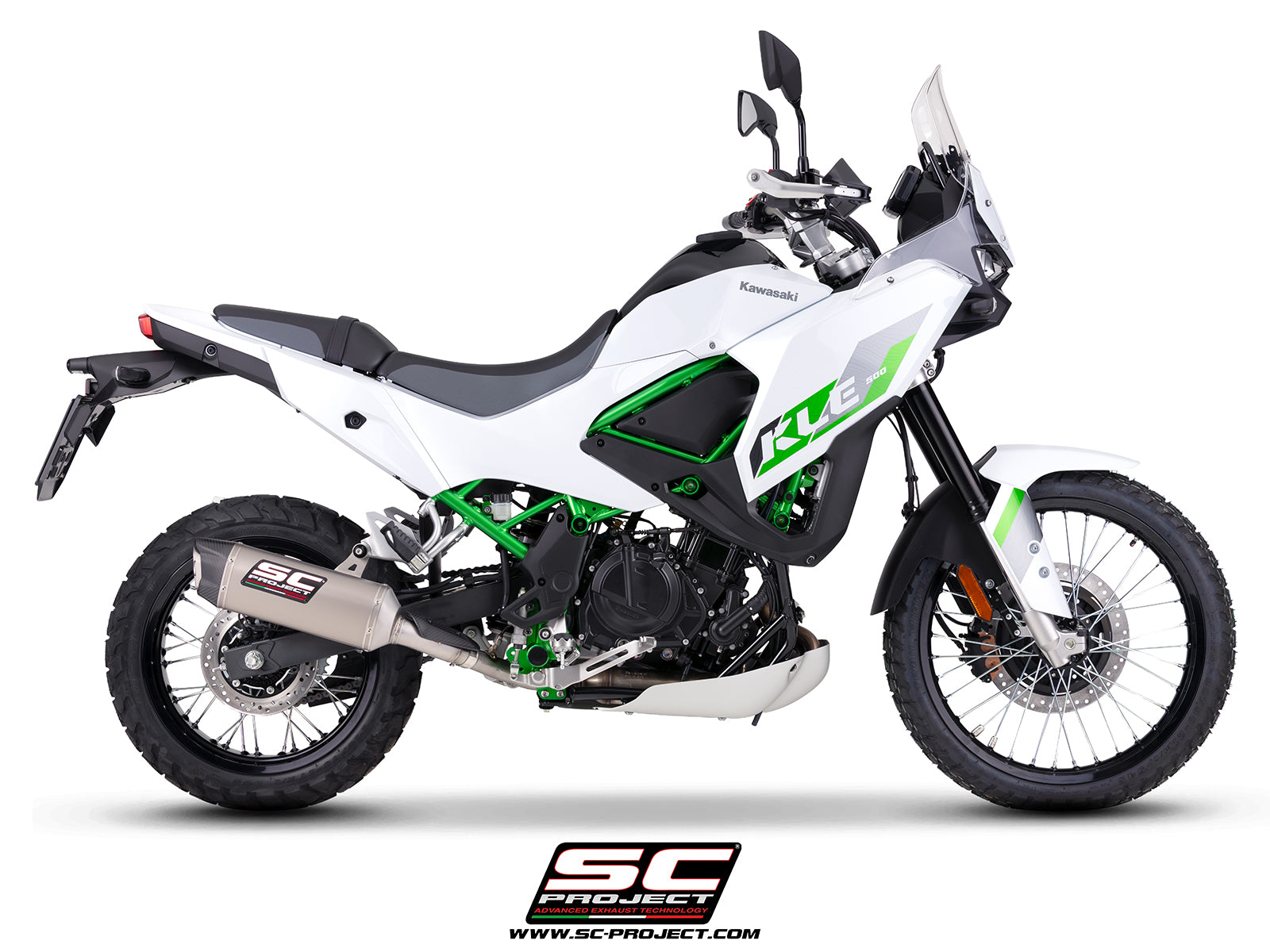 Kawasaki KLE 500 with SC-Project SC1-X titanium exhaust, 3/4 rear view