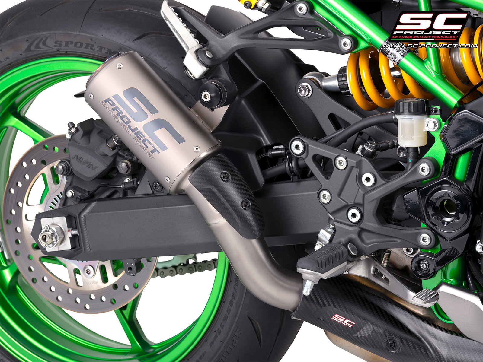 Picture of CR-T titanium exhaust, with carbon fiber heel guard and protection