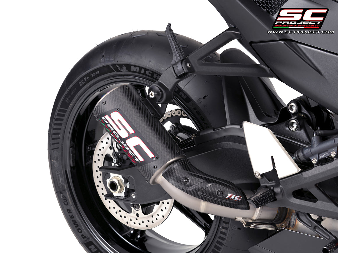 KTM 990 RC-R with SC-Project CR-T M2 carbon fibre exhaust, 3/4 rear view