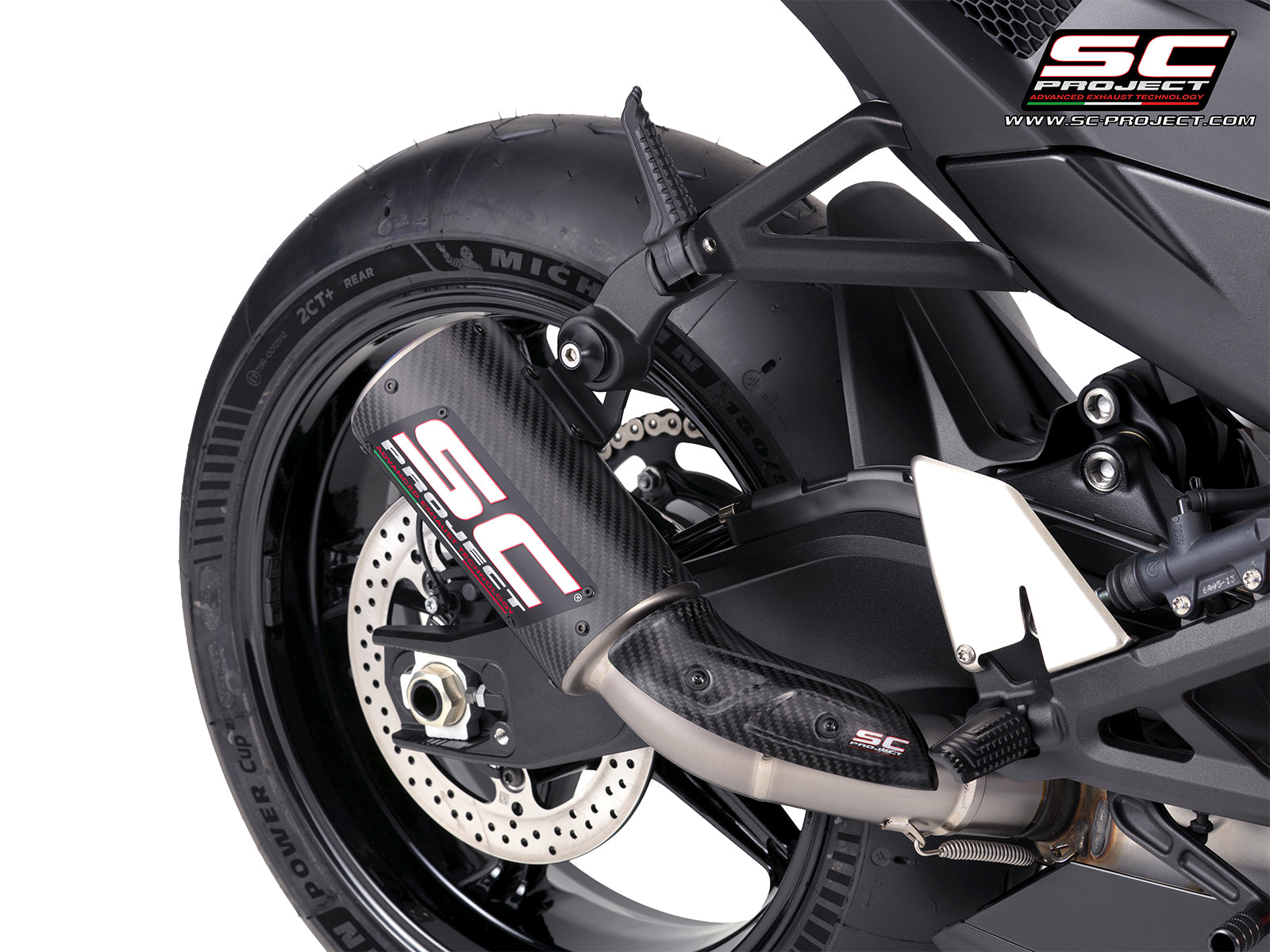 KTM 990 RC-R with SC-Project CR-T M2 carbon fibre exhaust, 3/4 rear view