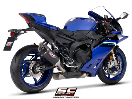 Yamaha R9 with SC-Project full exhaust system stainless steel, with SC1-R carbon fibre exhaust, 3/4 rear view