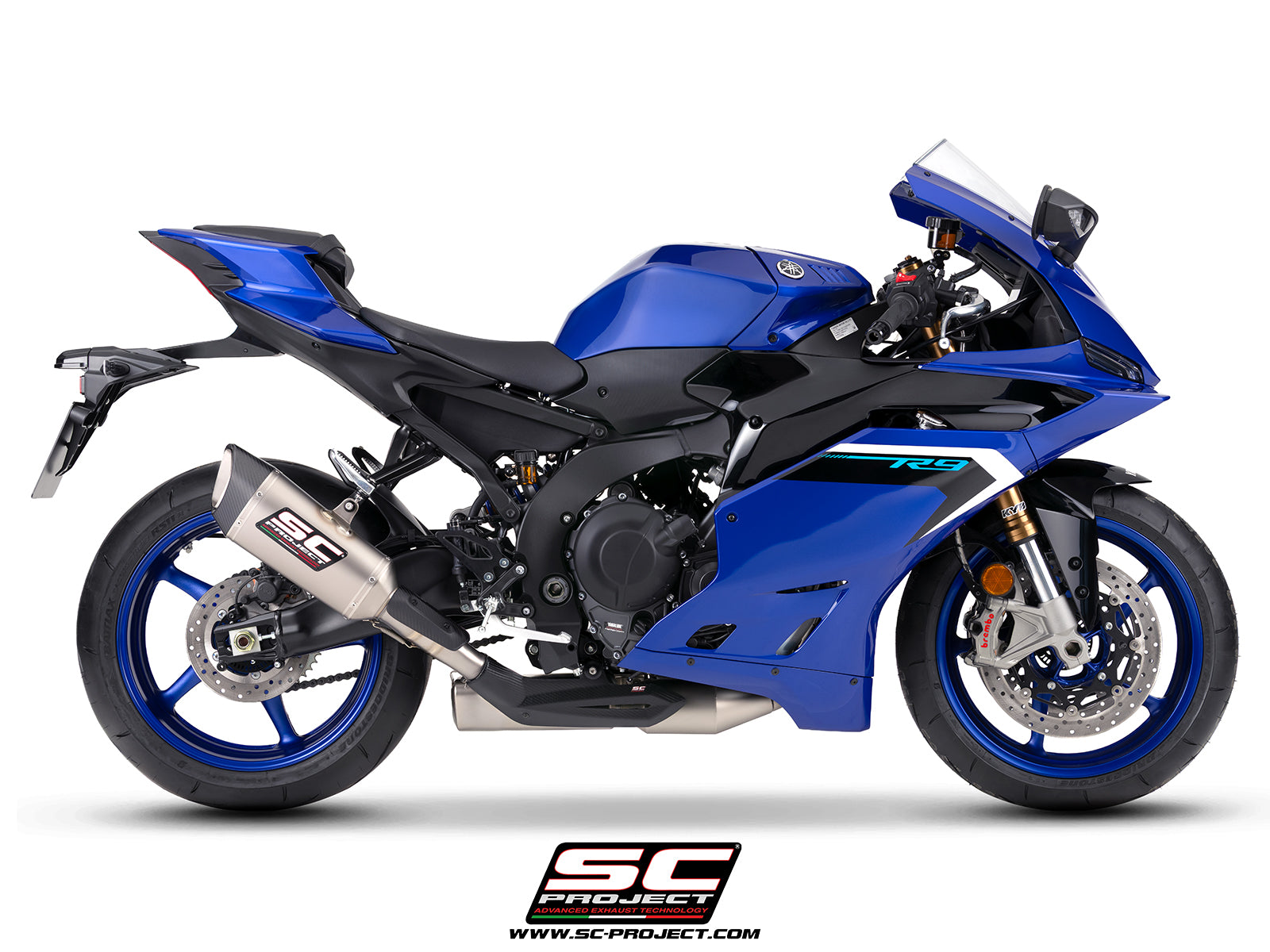 Yamaha R9 with SC-Project full exhaust system stainless steel, with SC1-R titanium exhaust, 3/4 rear view