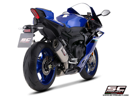 Yamaha R9 with SC-Project full exhaust system stainless steel, with SC1-R titanium exhaust, 3/4 rear view
