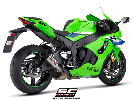 Kawasaki Ninja ZX-10R with SC-Project CR-T titanium exhaust, 3/4 rear view