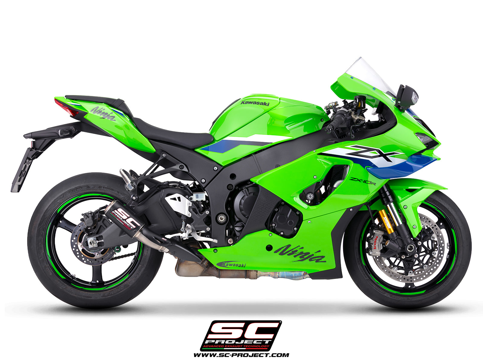 Kawasaki Ninja ZX-10R with SC-Project CR-T titanium exhaust, 3/4 front view