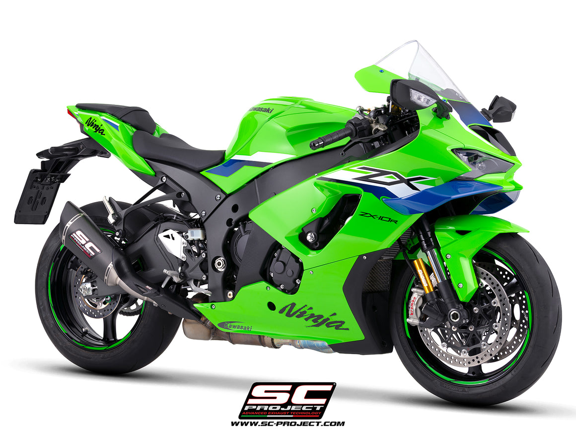 Kawasaki Ninja ZX-10R with SC-Project SC1-R carbon fibre exhaust, 3/4 rear view