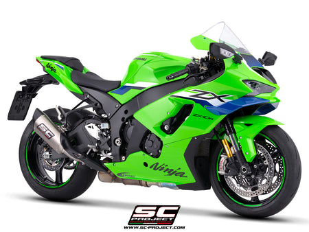 Kawasaki Ninja ZX-10R with SC-Project SC1-R titanium exhaust, 3/4 rear view