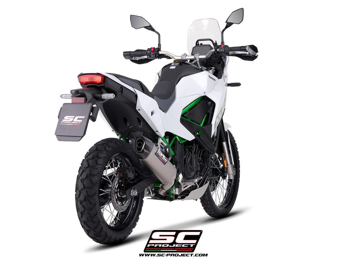 Kawasaki KLE 500 with SC-Project SC1-X titanium exhaust, 3/4 rear view