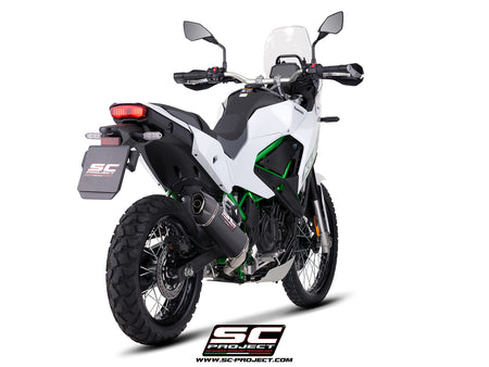 Kawasaki KLE 500 with SC-Project SC1-X carbon fibre exhaust, 3/4 rear view