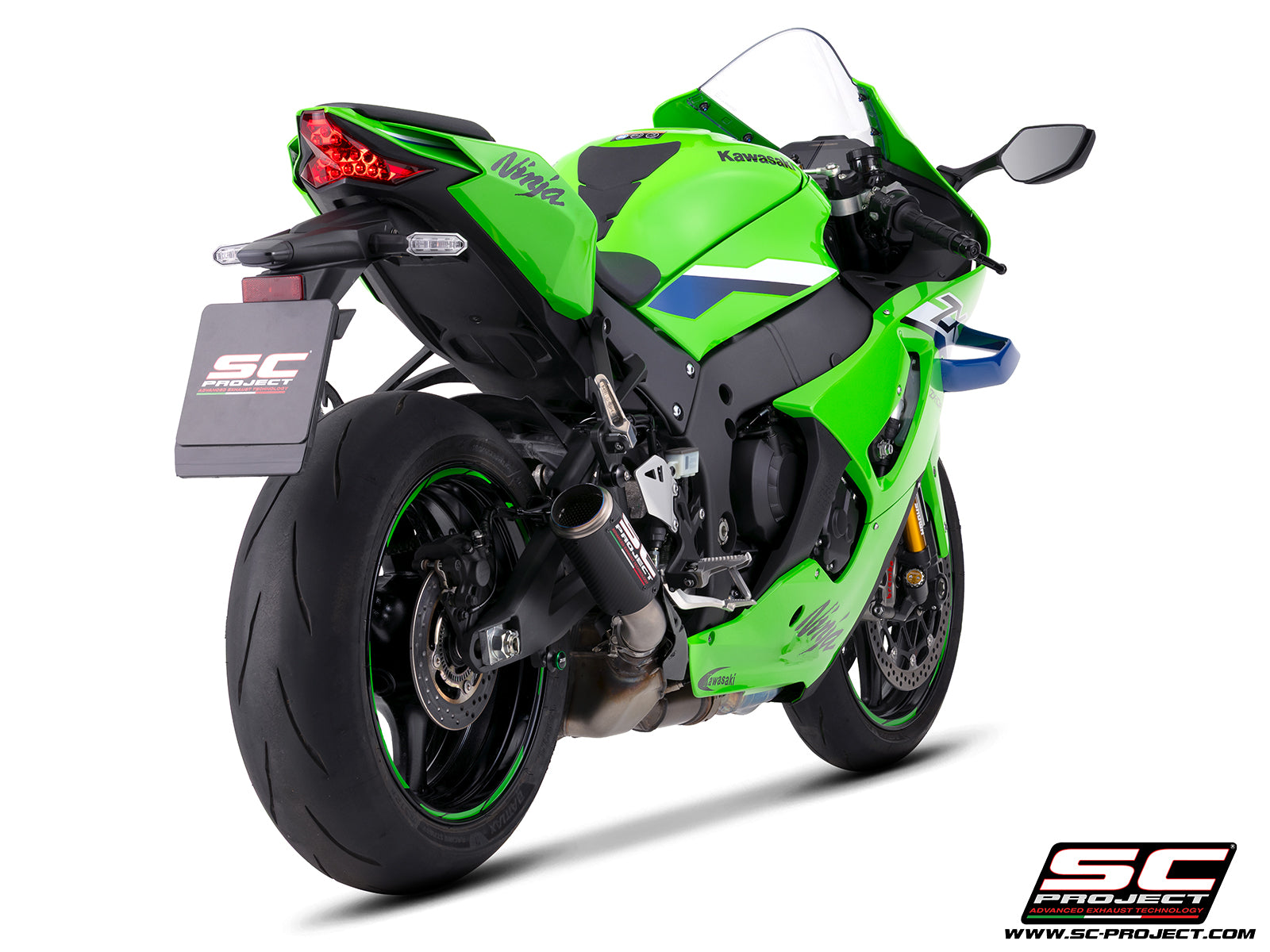 Kawasaki Ninja ZX-10R with SC-Project CR-T titanium exhaust, 3/4 front view