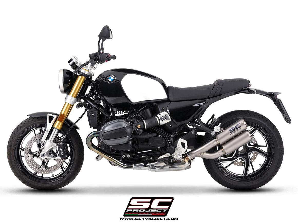 BMW R 12 nineT with SC-Project Twin CR-T titanium exhaust, 3/4 rear view