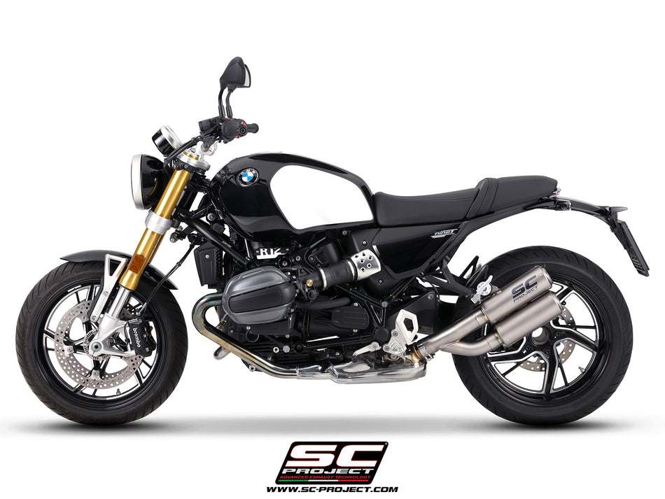 BMW R 12 nineT with SC-Project Twin CR-T titanium exhaust, 3/4 rear view