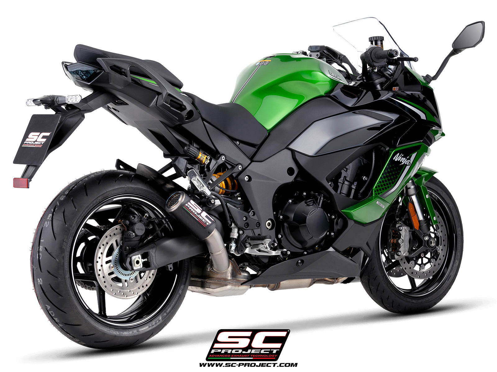 Kawasaki Ninja 1100SX with SC-Project CR-T carbon fibre exhaust, 3/4 rear view