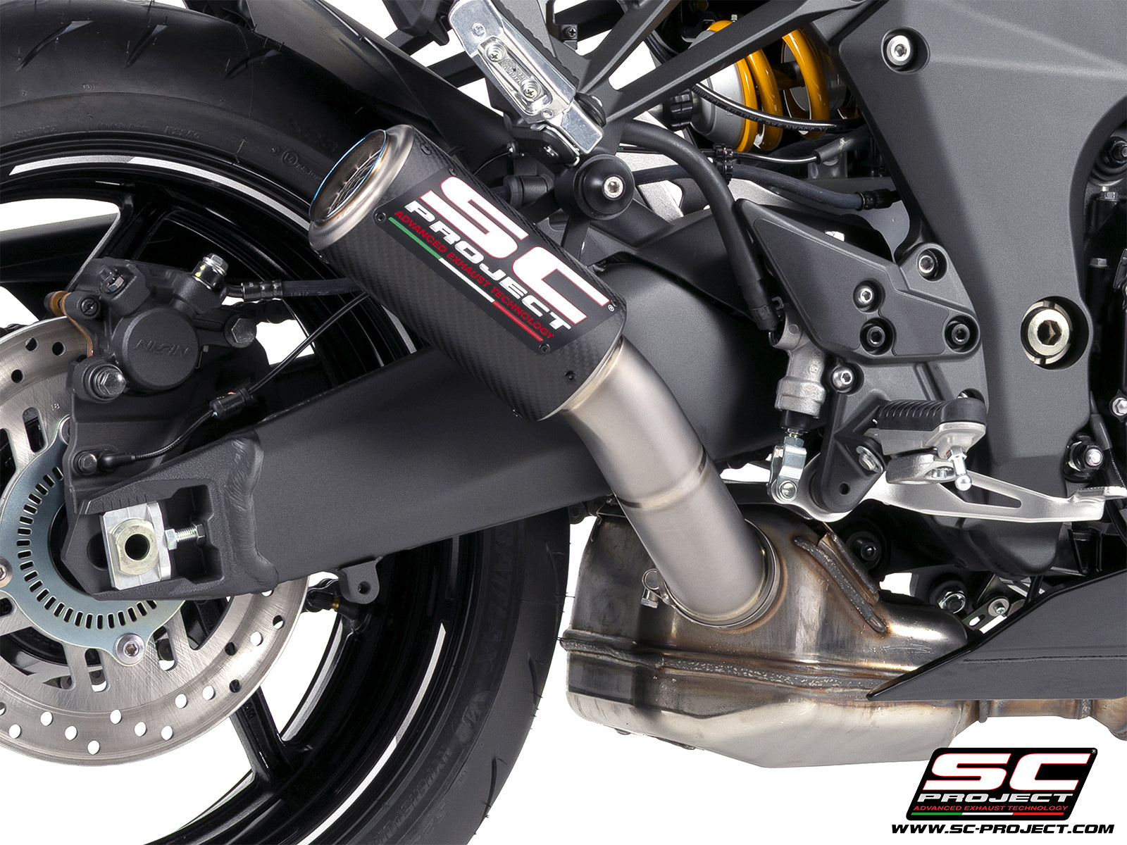 Kawasaki Ninja 1100SX with SC-Project CR-T carbon fibre exhaust, 3/4 rear view