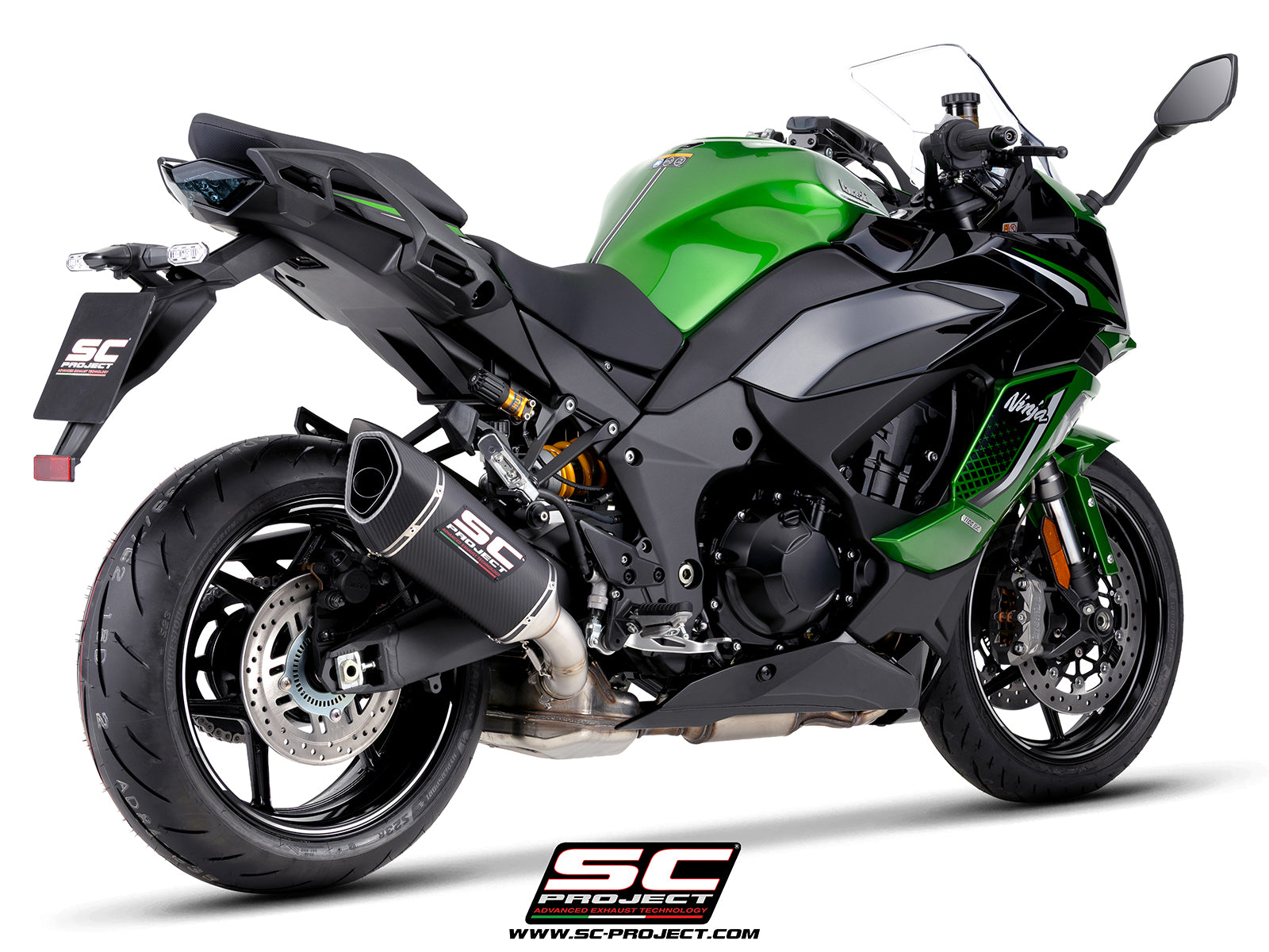 Kawasaki Ninja 1100SX with SC-Project SC1-R carbon fibre exhaust, 3/4 rear view