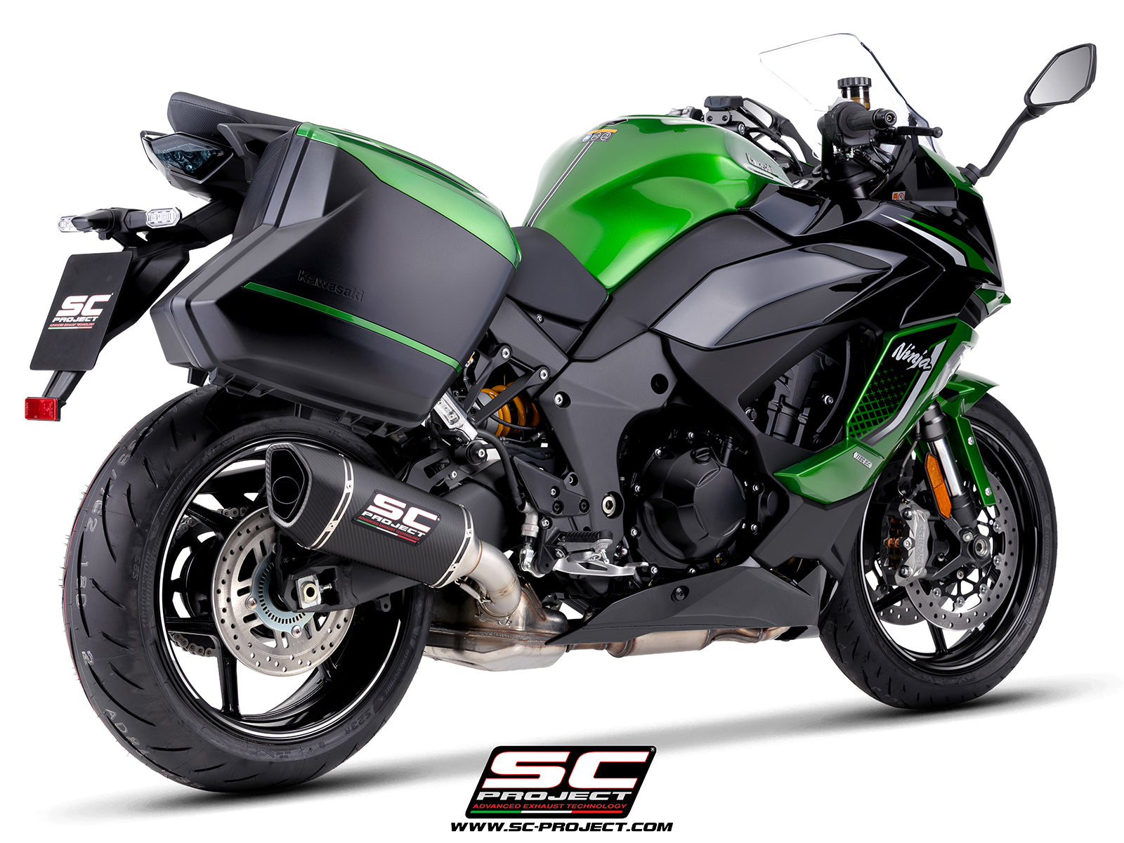 Kawasaki Ninja 1100SX with SC-Project SC1-R carbon fibre exhaust, 3/4 rear view