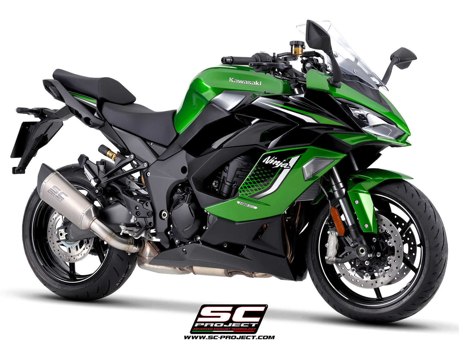 Kawasaki Ninja 1100SX with SC-Project SC1-R titanium exhaust, 3/4 rear view