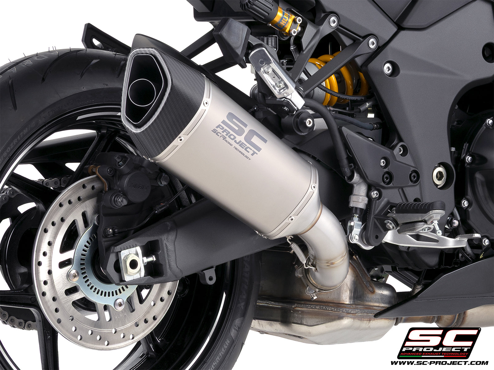 Kawasaki Ninja 1100SX with SC-Project SC1-R titanium exhaust, 3/4 rear view