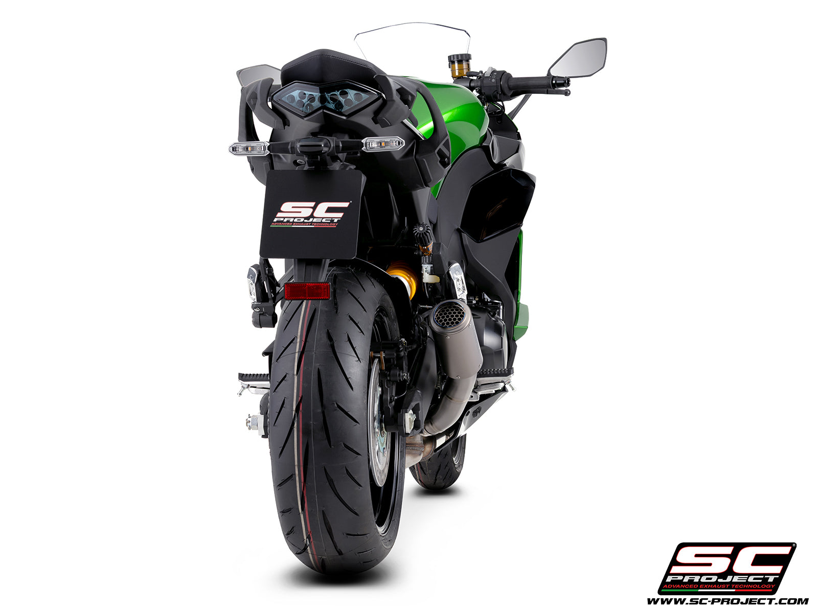 Kawasaki Ninja 1100SX with SC-Project CR-T titanium exhaust, 3/4 rear view