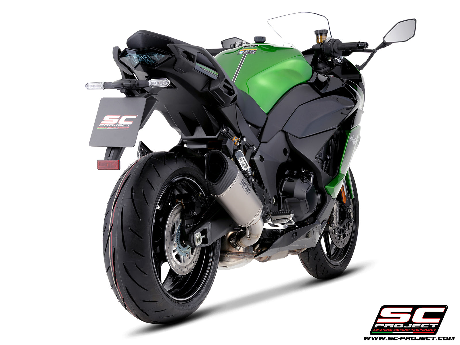 Kawasaki Ninja 1100SX with SC-Project SC1-R titanium exhaust, 3/4 rear view