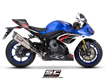 Suzuki GSX-R1000R with SC-Project SC1-R 350mm titanium exhaust, 3/4 rear view