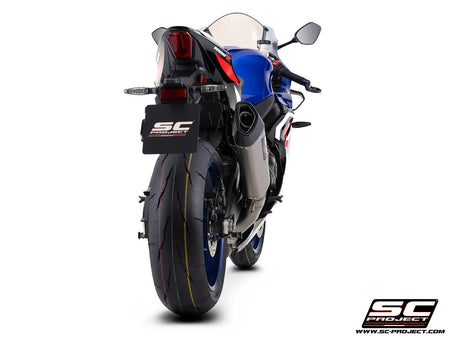 Suzuki GSX-R1000R with SC-Project SC1-R 350mm titanium exhaust, 3/4 rear view
