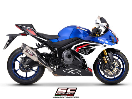 Suzuki GSX-R1000R with SC-Project SC1-R 250mm titanium exhaust, 3/4 rear view